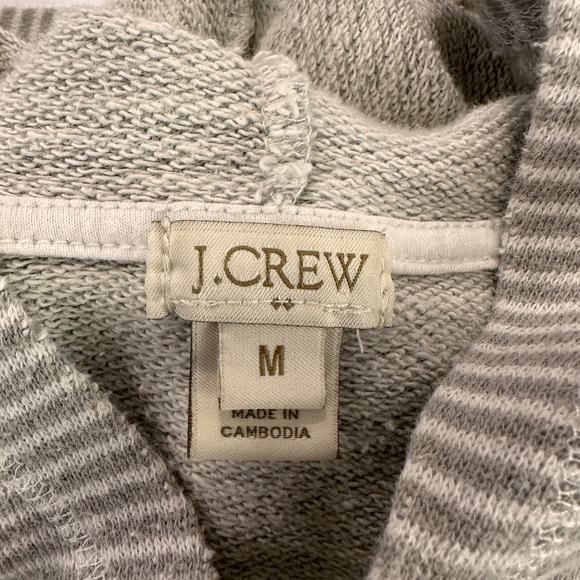 J.Crew Striped Cotton Hoodie Women Medium Grey White Pockets | Coastal Preppy - Picture 5 of 8